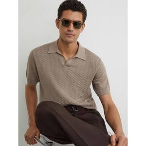 REISS Sol Textured-Knit Open-Collar Polo Shirt